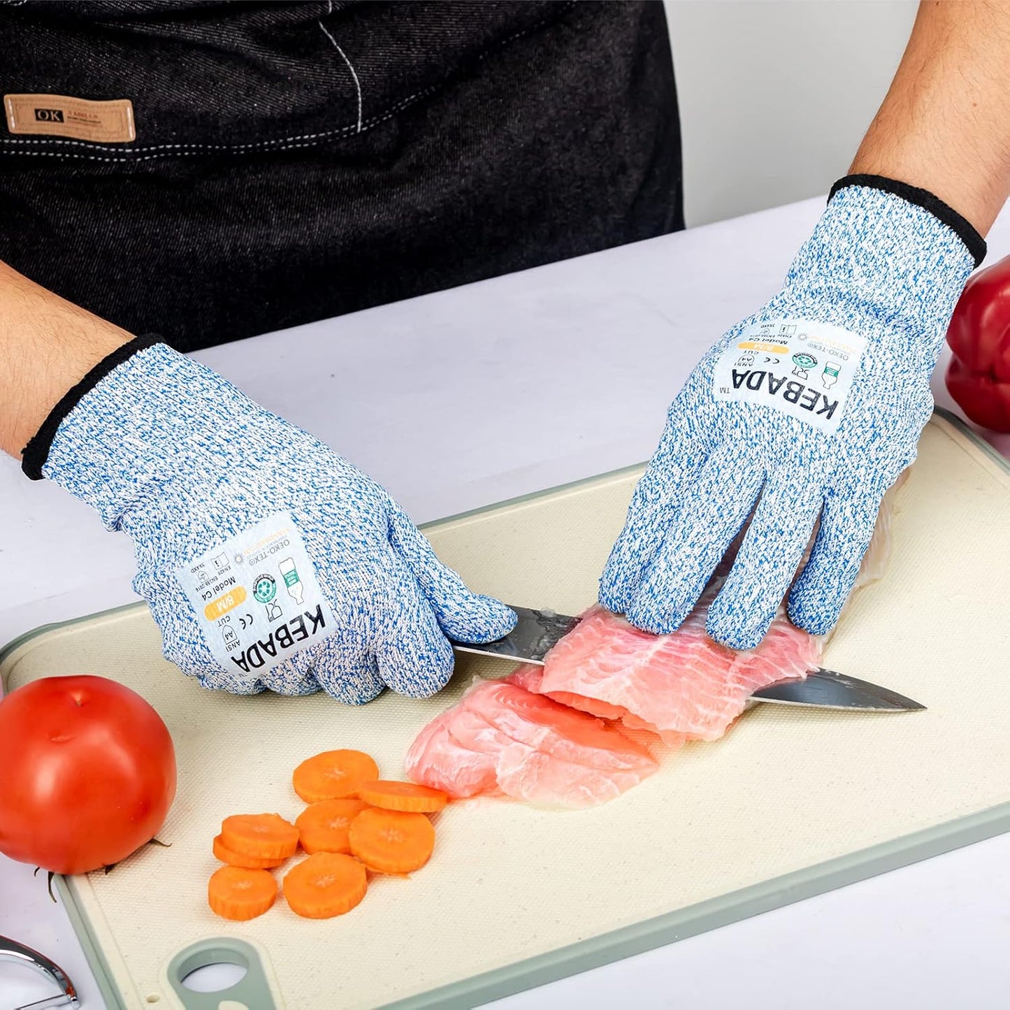 Kebada Cut Resistant Gloves, ANSI A2 Cutting Glove, PU Coated, Touchscreen, Multi-Purpose Model C2, 3 Pairs, Large