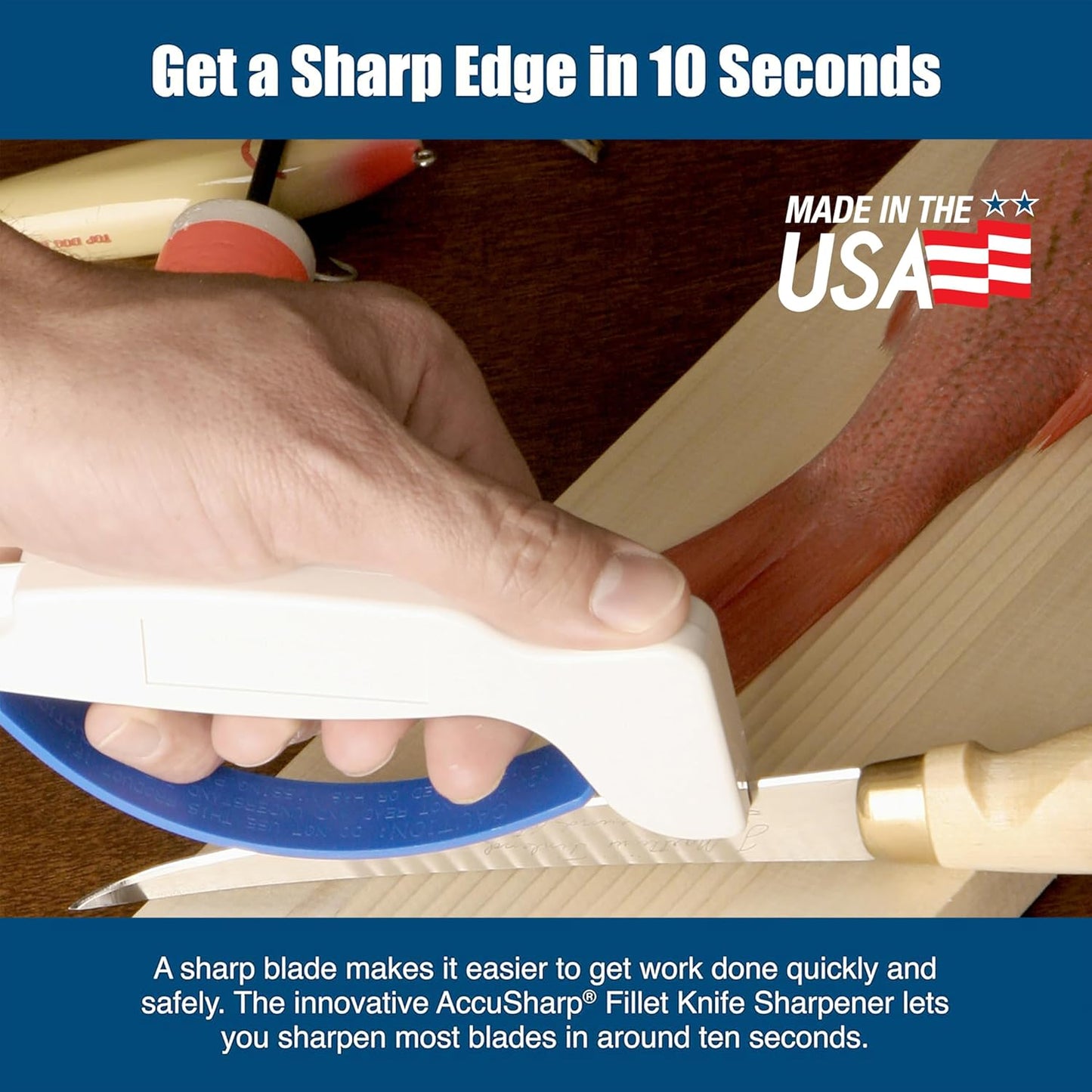 AccuSharp Knife & Tool Sharpener, Restores, Hones & Sharpens Straight & Serrated Knives, Hand-Held Tungsten Carbide Sharpening Tool, White & Blue, 1 Pack