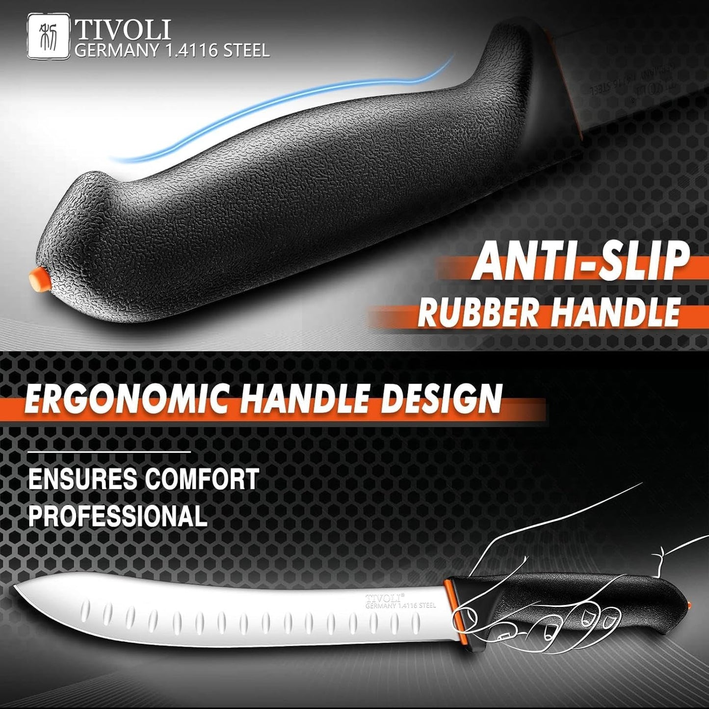 TIVOLI Slicing Knife 9.5 Inch - Brisket Knife with Ergonomic Non-Slip Softgrip & German Stainless Steel Razor Sharp Blade for Meat Cutting,Slicing - Gift for Men Women