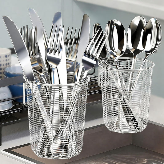Utensil Drying Rack, 2 Pack Stainless Steel Utensils Holder Dishwasher Silverware Basket, Compact Dish Drainer for Kitchen Countertop, Chopsticks Spoons, Forks, Knifes Organizer, Large