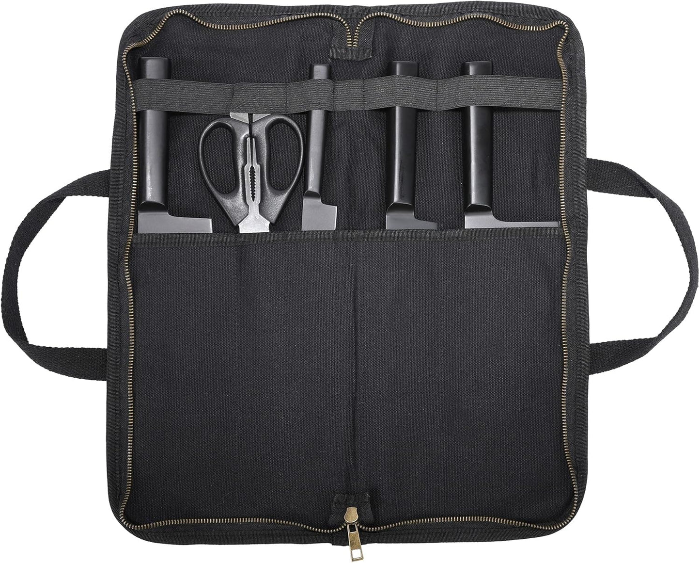 Denifiter Chef's Travel Knife Case, Portable Knife Roll Bag For Men And Women, Waterproof Waxed Canvas, Strong Zipper, 5 Slots (Dark Green)