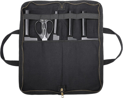 Denifiter Chef's Travel Knife Case, Portable Knife Roll Bag For Men And Women, Waterproof Waxed Canvas, Strong Zipper, 5 Slots (Dark Green)