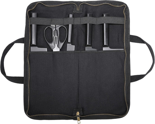 Denifiter Chef's Travel Knife Case, Portable Knife Roll Bag For Men And Women, Waterproof Waxed Canvas, Strong Zipper, 5 Slots (Dark Green)