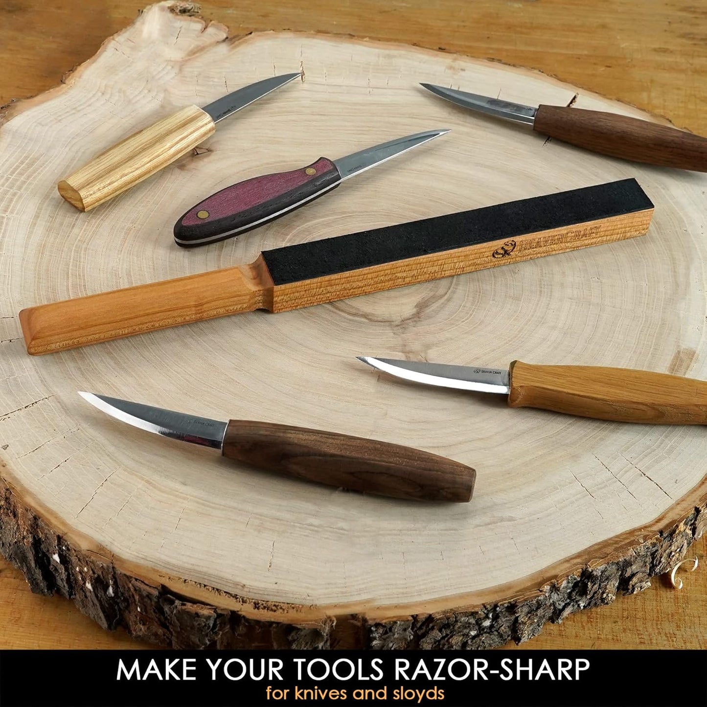 BeaverCraft Leather Strop Block for Knife Sharpening with Polishing Compound - Sharpening Knife Strop - Stropping Kit LS8 & Honing Compound for Knives