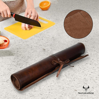Leather Knife Roll Bag for Professional Chefs 4 Slot Full Grain and Suede Leather Knife Case Handmade Culinary Tool Roll Organizer for Travel, Kitchen and Outdoor Cooking (Black)