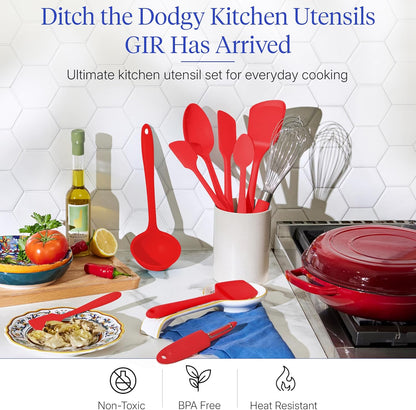 GIR: Get It Right 5 Piece Silicone Ultimate Kitchen Utensils Set - Ladle, Spatula, Flip, Spoon & Spoonula - Non-Toxic Cooking Utensils for Nonstick Cookware, Cooking and Baking - Red