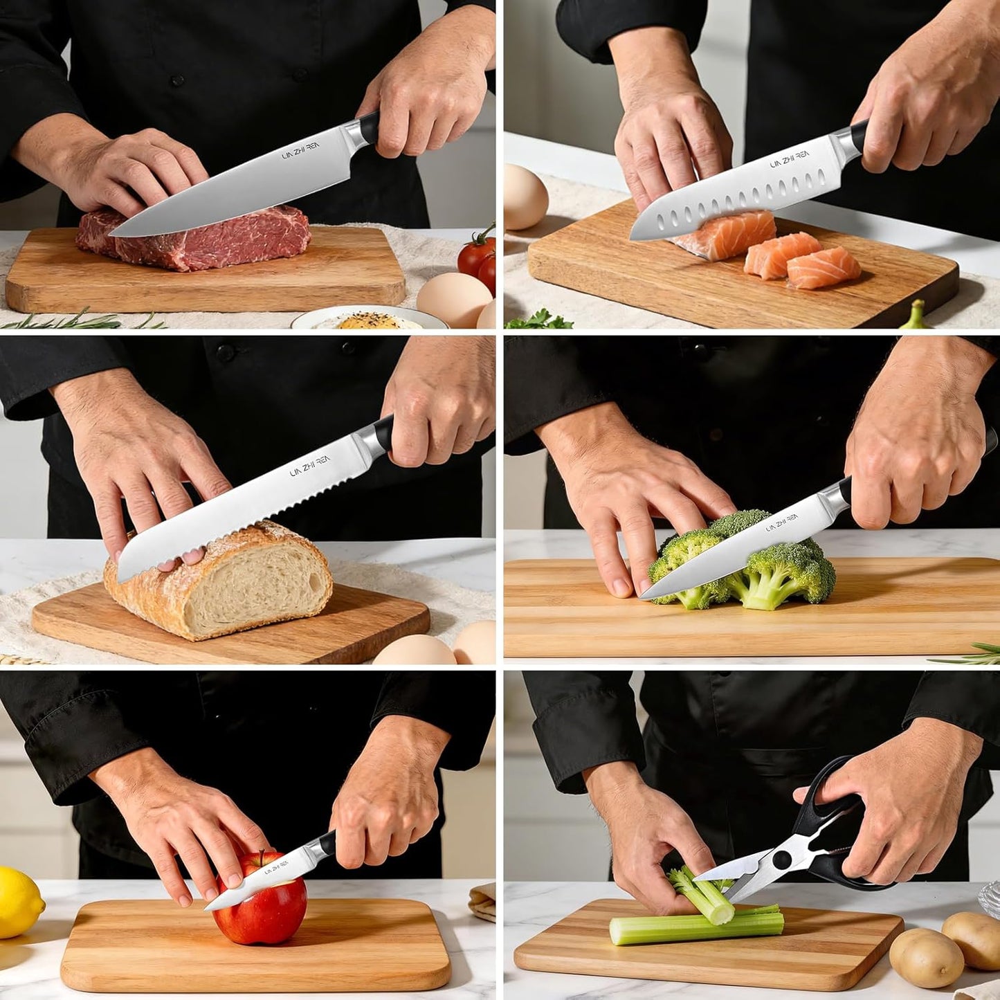 14-Piece Kitchen Knife Set with Detachable Block, High Carbon Stainless Steel Dishwasher Safe Knives, Includes Chef, Santoku, Bread, Steak Knives for Home Kitchen,White