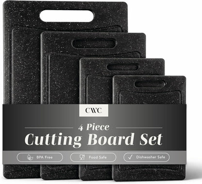 COOK WITH COLOR Non-Slip Cutting Board Set – Kitchen Essentials with Easy Grip Handle for Meat, Veggies, and Fruits, 4 Cutting Boards, Brown
