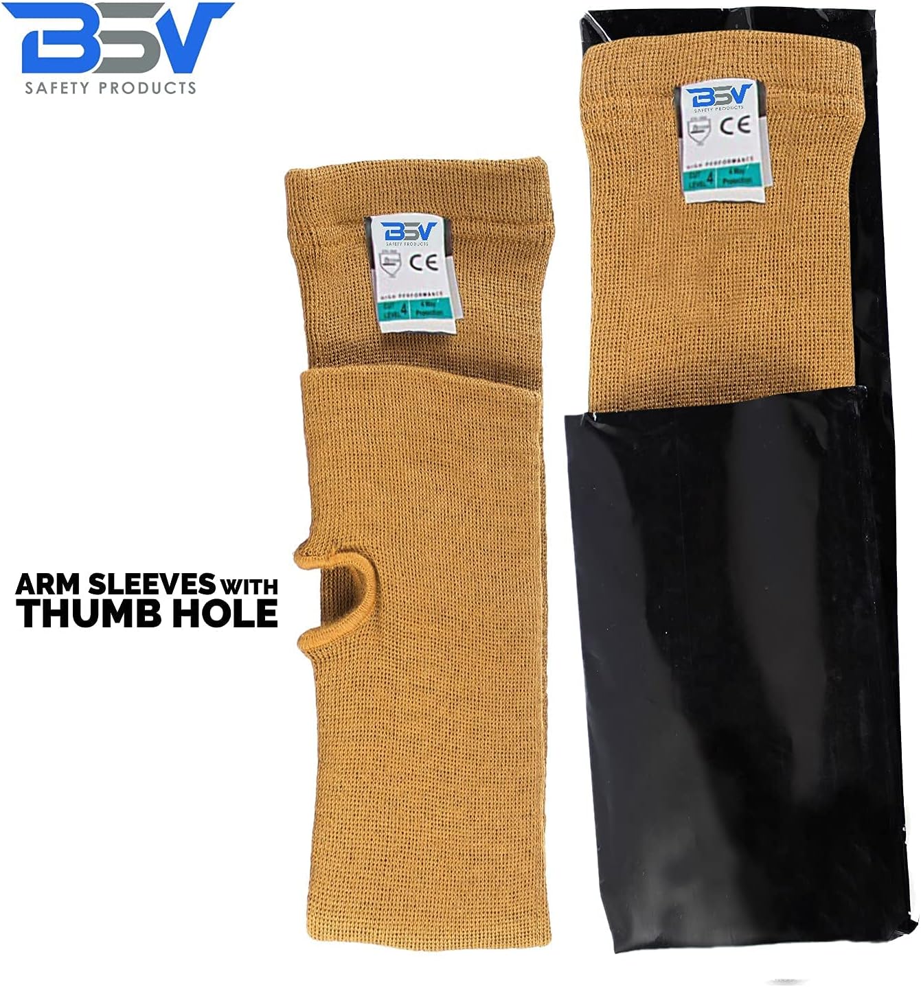 BSV Kevlar Arm Protection Sleeves with Thumb Hole - Cut, Scratch, Bite and Heat-Resistant - Unisex, 18", 1 Pair