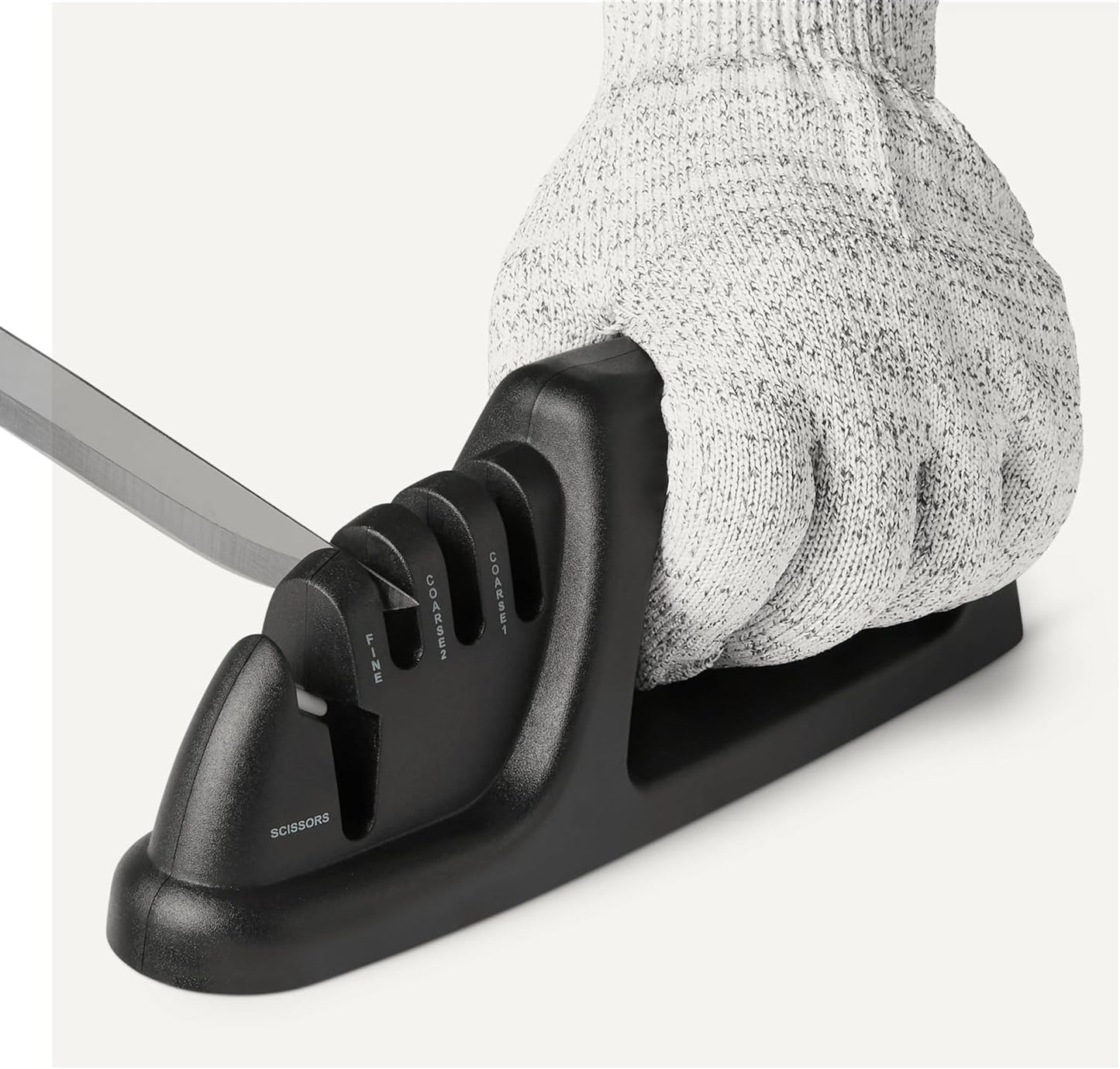 Amazon Basics 4-in-1 Knife Sharpener with Non-Slip Base, Includes Safety Glove