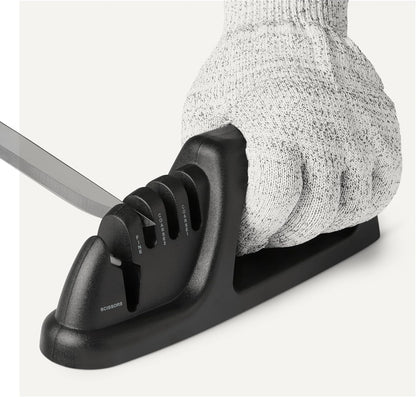 Amazon Basics 4-in-1 Knife Sharpener with Non-Slip Base, Includes Safety Glove