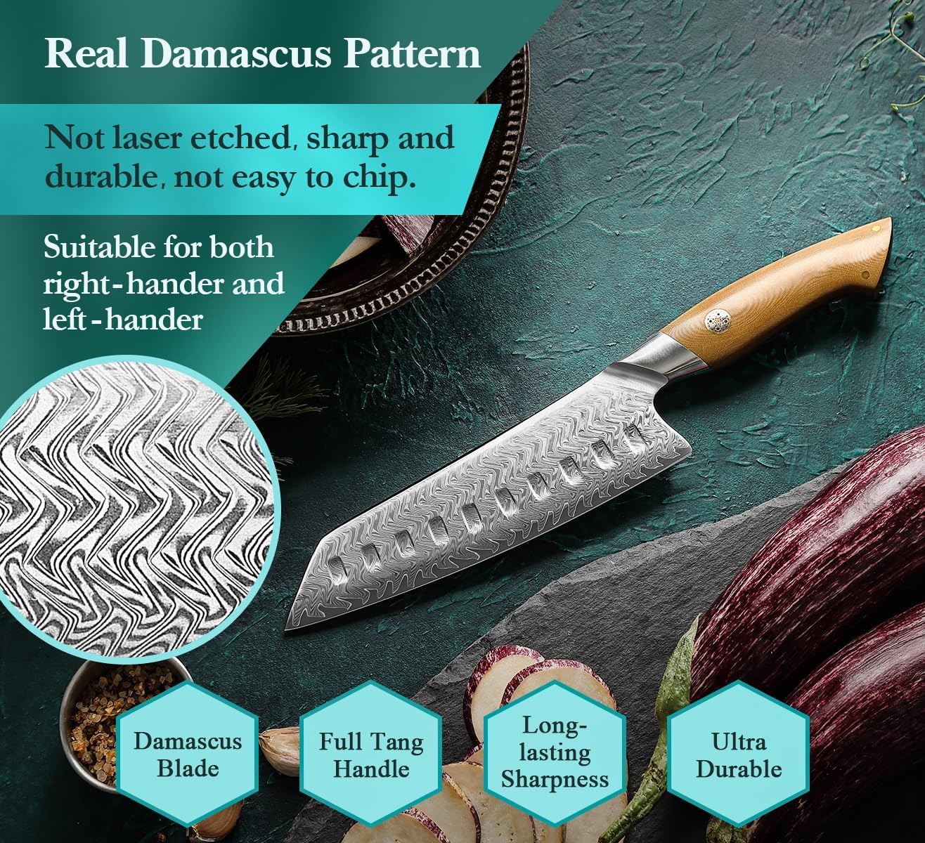 HEZHEN Damascus Chef Knife, 8.5 Inches, 67 Layers Damascus Steel, Professional Japanese Kitchen Knife for Chefs and Home Cooking, Ultra-sharp Blade with Linen Micarta Handle, Gift Packing