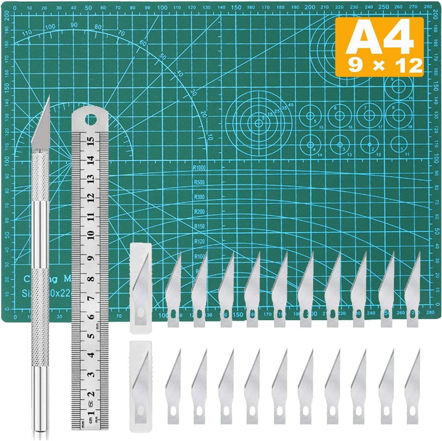 Self Healing Sewing Mat, Exacto Knife Precision Carving Craft Hobby Knife Kit for DIY Art Work Cutting, Hobby, Stencil, Scrapbooking-A4(9"x12")