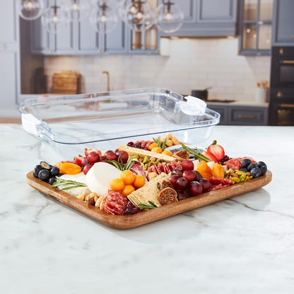 Farberware Build-A-Board Bamboo Cutting Board with Single Storage Compartment, Clear Locking Lid, Black Handles, Perfect for Charcuterie & Snacks