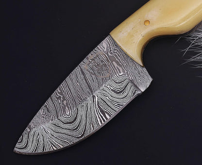 Damascus Steel Bushcraft Knife with Leather Sheath – 6" Fixed Blade Hunting Knife with Sheath for Men – Tactical Survival & Camping Knife for Outdoor Adventure