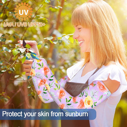 4 Pairs Gardening Sleeves Anti-Slip Arm Protection with Thumb Hole Sun Sleeve Cooling Arm Sleeves for Women Men Outdoor