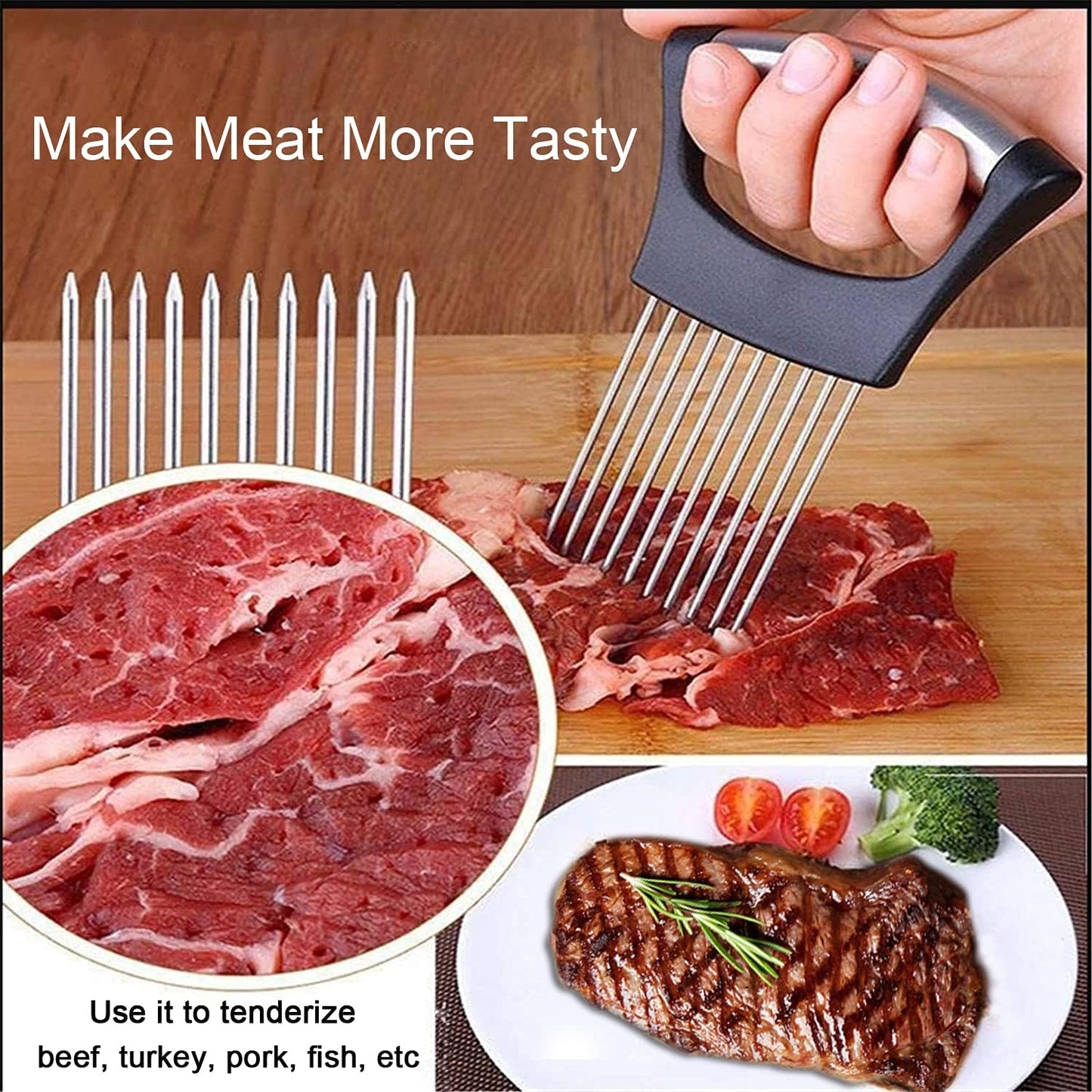 ESINAM Onion Slicer Holder, Premium Vegetable Slicer Cutter for Potato and Tomato, Sharp Stainless Steel Food Slicer Assistant Tool for Slicing Fruit Lemon and Meat