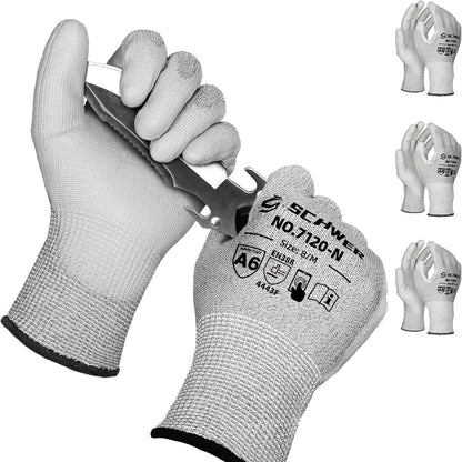 Schwer 3 Pairs Cut Resistant Gloves ANSI A6/A7 (Send Randomly) CR7120 Cut Proof Work Gloves, Touchscreen, for Men and Women Used for Woodworking, Glass Cutting, Construction, Car Repair, XS