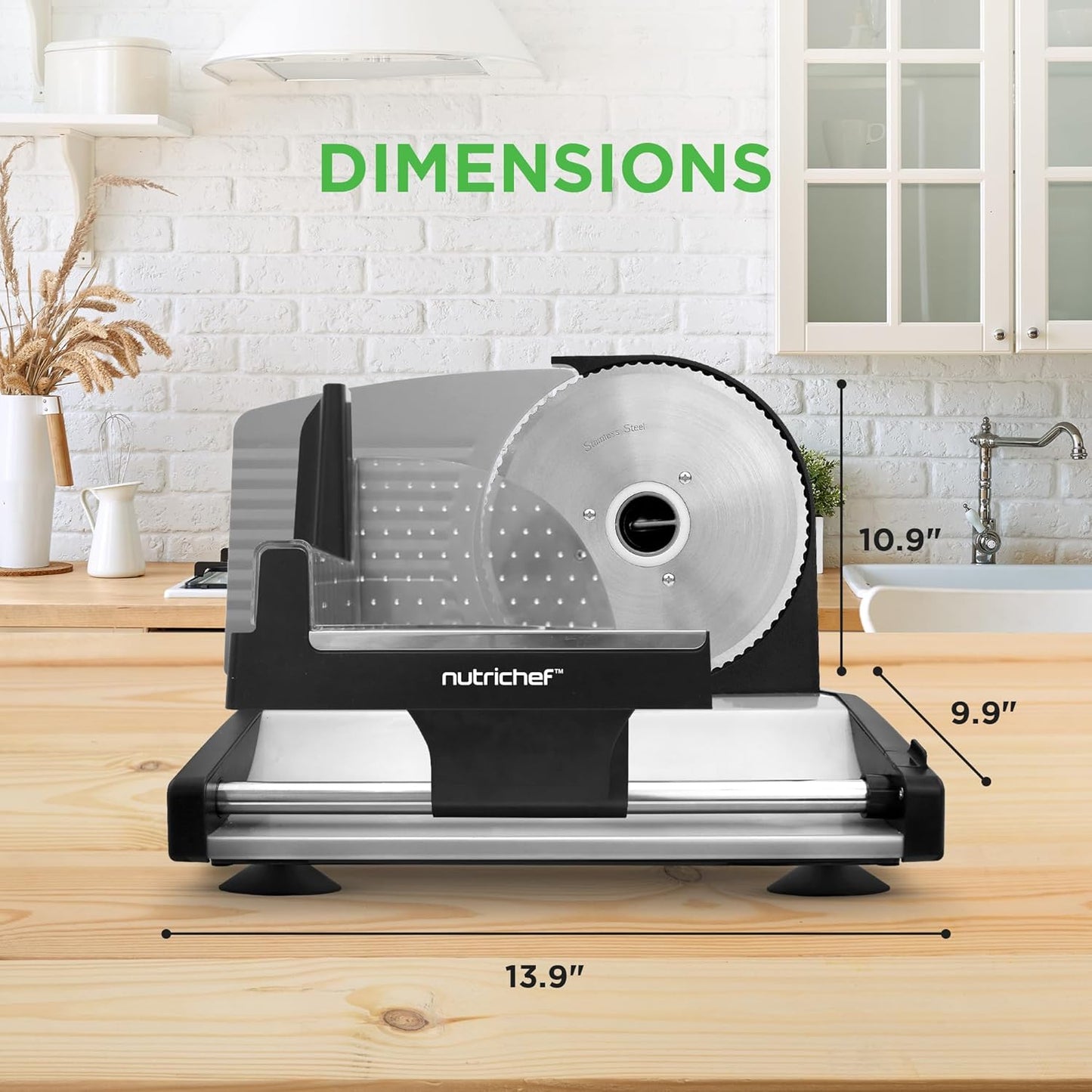 Electric Meat Slicer | 200W Automatic Meat & Bread Slicer | Adjustable Dial for 0-15mm Cutting Range Thickness | Removable 7.5 IN Stainless Steel Blade & Food Pusher for Safety (Black)
