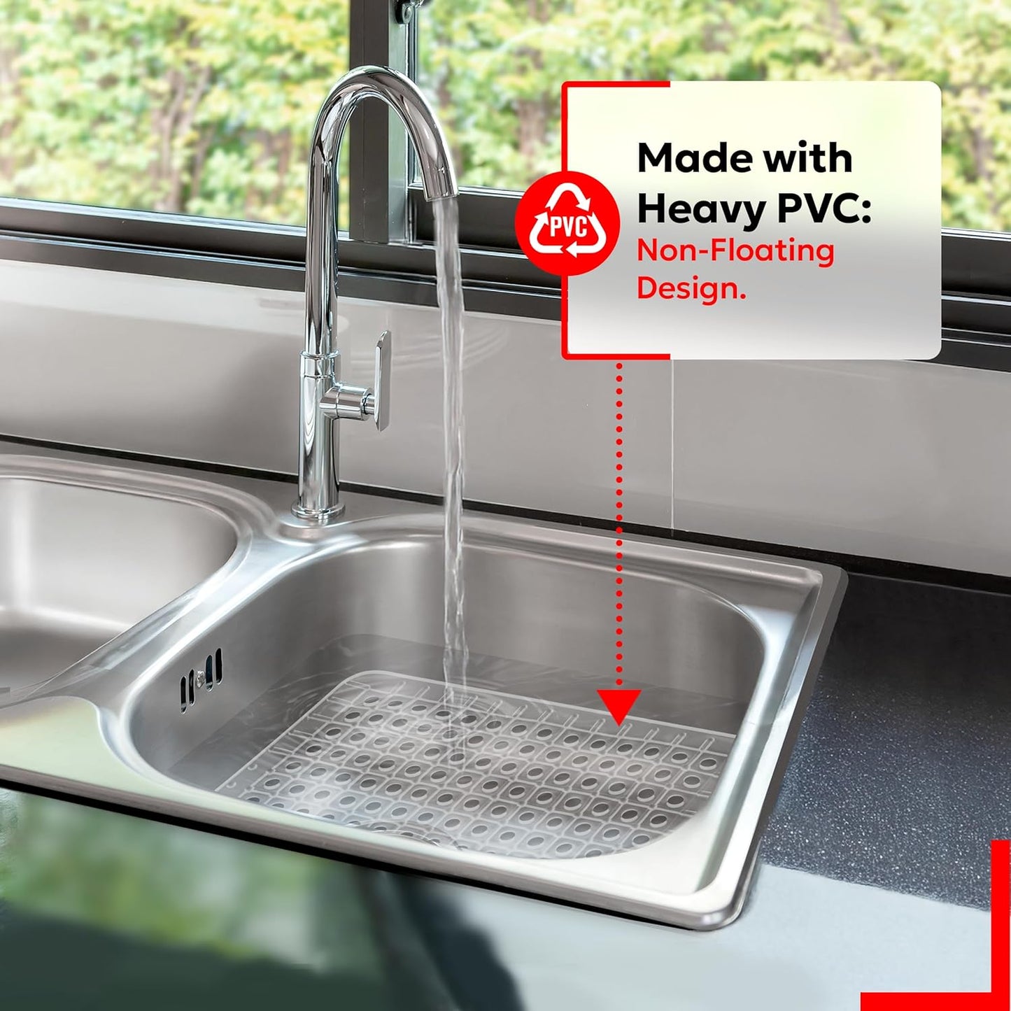 Better Houseware Clear Sink Mat - 12” x 16” - Heavy Duty PVC, Non-Slip, Dishwasher Safe, BPA-Free Sink Protector, Durable, Cut to Fit, Sink Mat for Kitchen Sink & Dishware Protection
