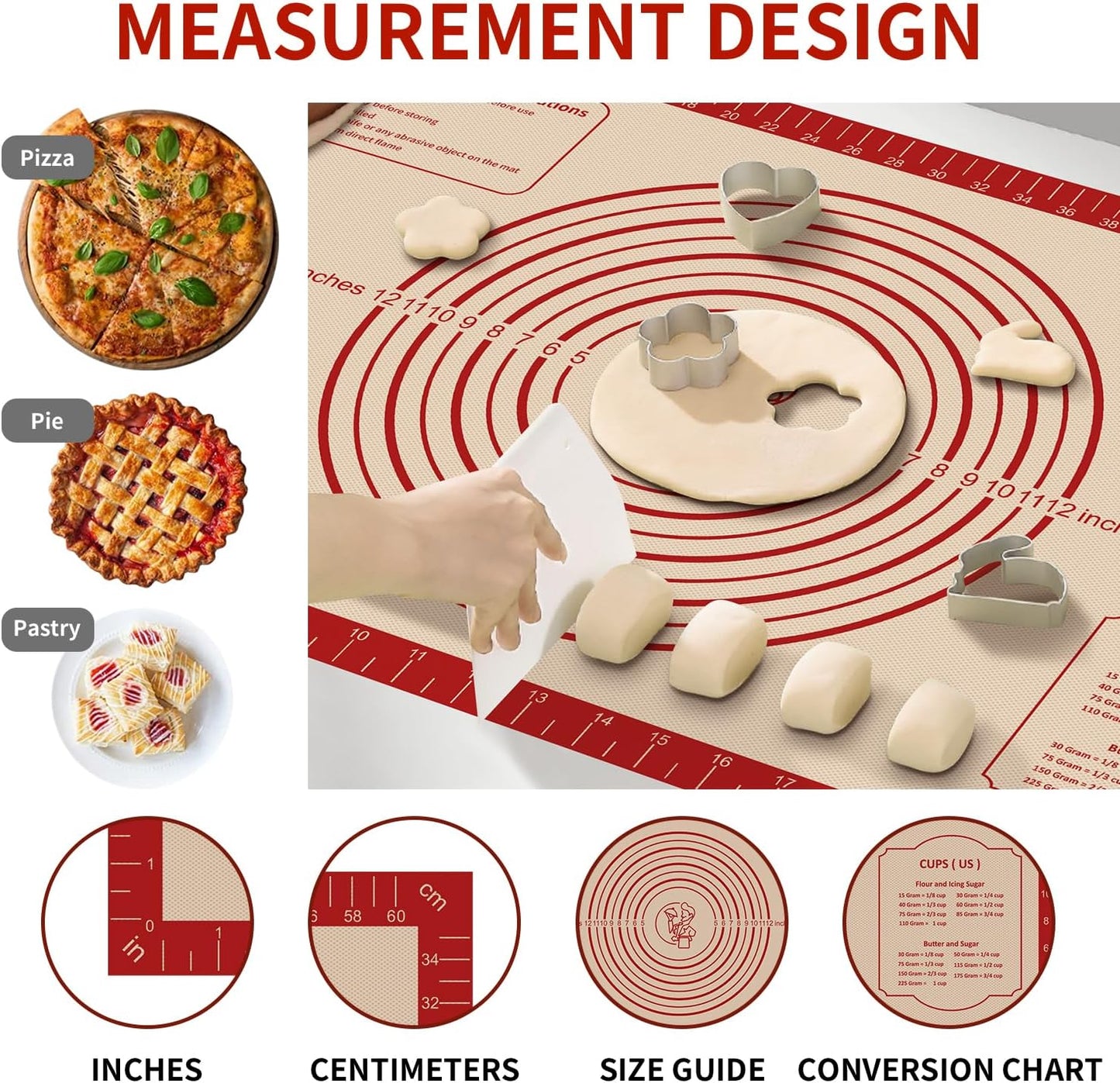 Silicone Baking Mat, Non Stick Pastry Mat Sheet for Dough Rolling, Nonslip Fondant/Pie Crust Mat, Counter Mat Oven Liner Mat for Making Cookies Macarons Bread Baking Supplies Extra Large 26 x 16 Inch