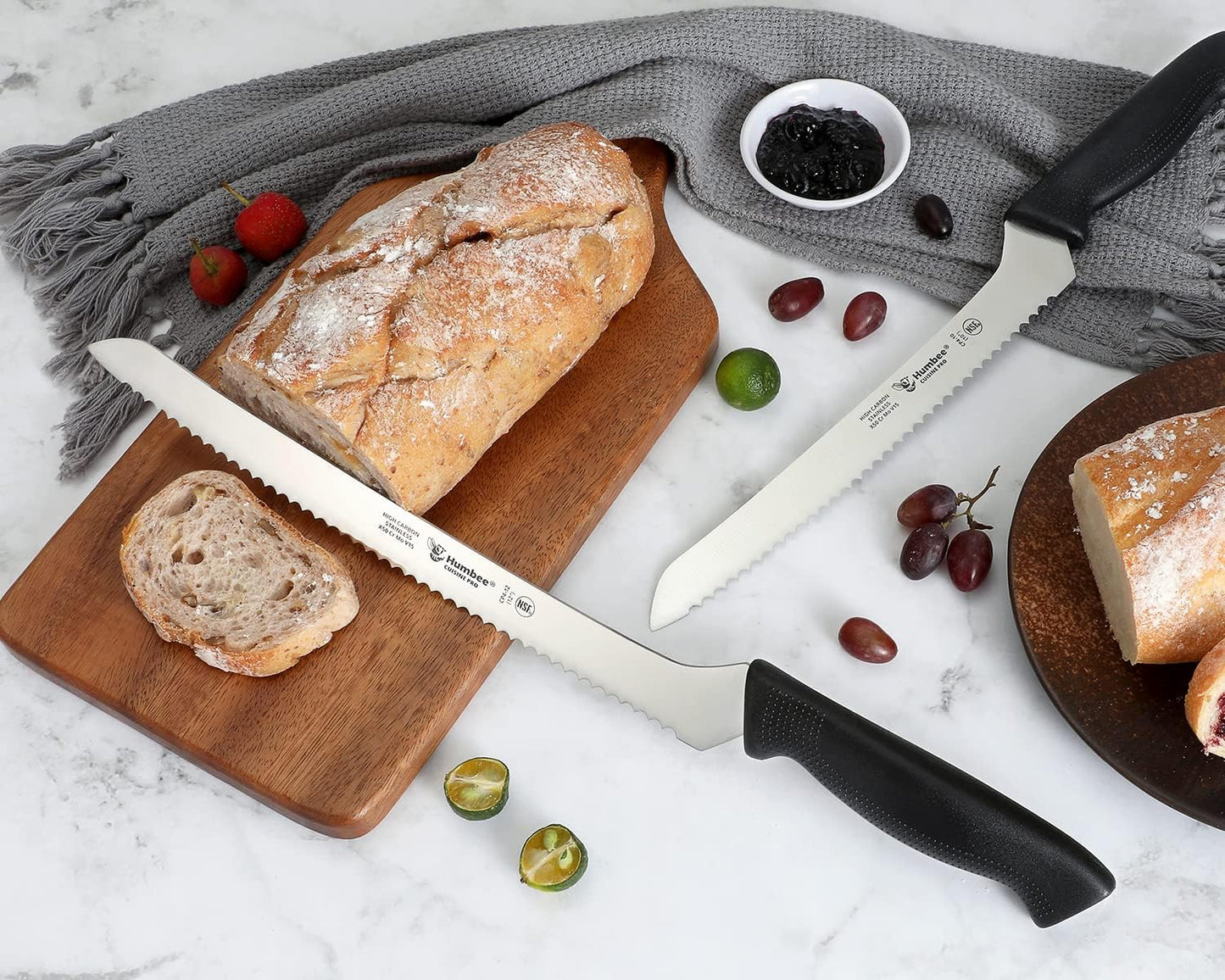 10 Inch Serrated Offset Bread Knife, Premium Stainless Steel Blade with Wave Edge, Full Tang Handle, Razor Sharp for Bread, Durable Professional Kitchen Knife, Black