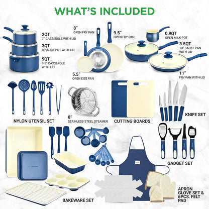 NutriChef 54-Piece Kitchen Cookware Set – Complete Non-Stick Ceramic Pots and Pans Set with Utensils, Bakeware, and Knife Set, Gas, Electric & Induction Compatible, Blush Pink Kitchen Essentials