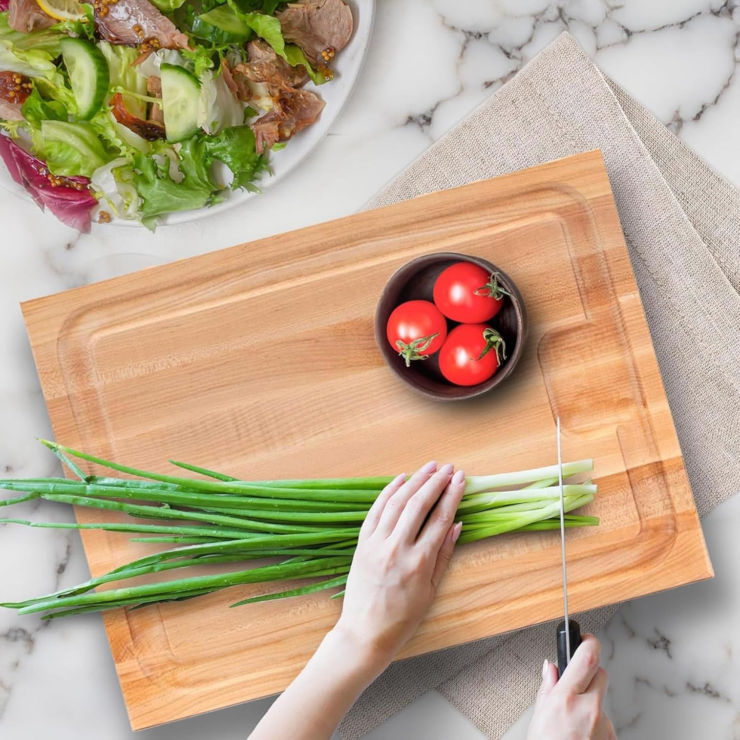 John Boos Aujus Series Rectangular Wooden Maple Cutting Board 20”x15” – 1.5” Thick, 12-lb Reversible Butcher Block with Sloped Juice Groove, Edge-Grain & Finger Grips – Made in the USA