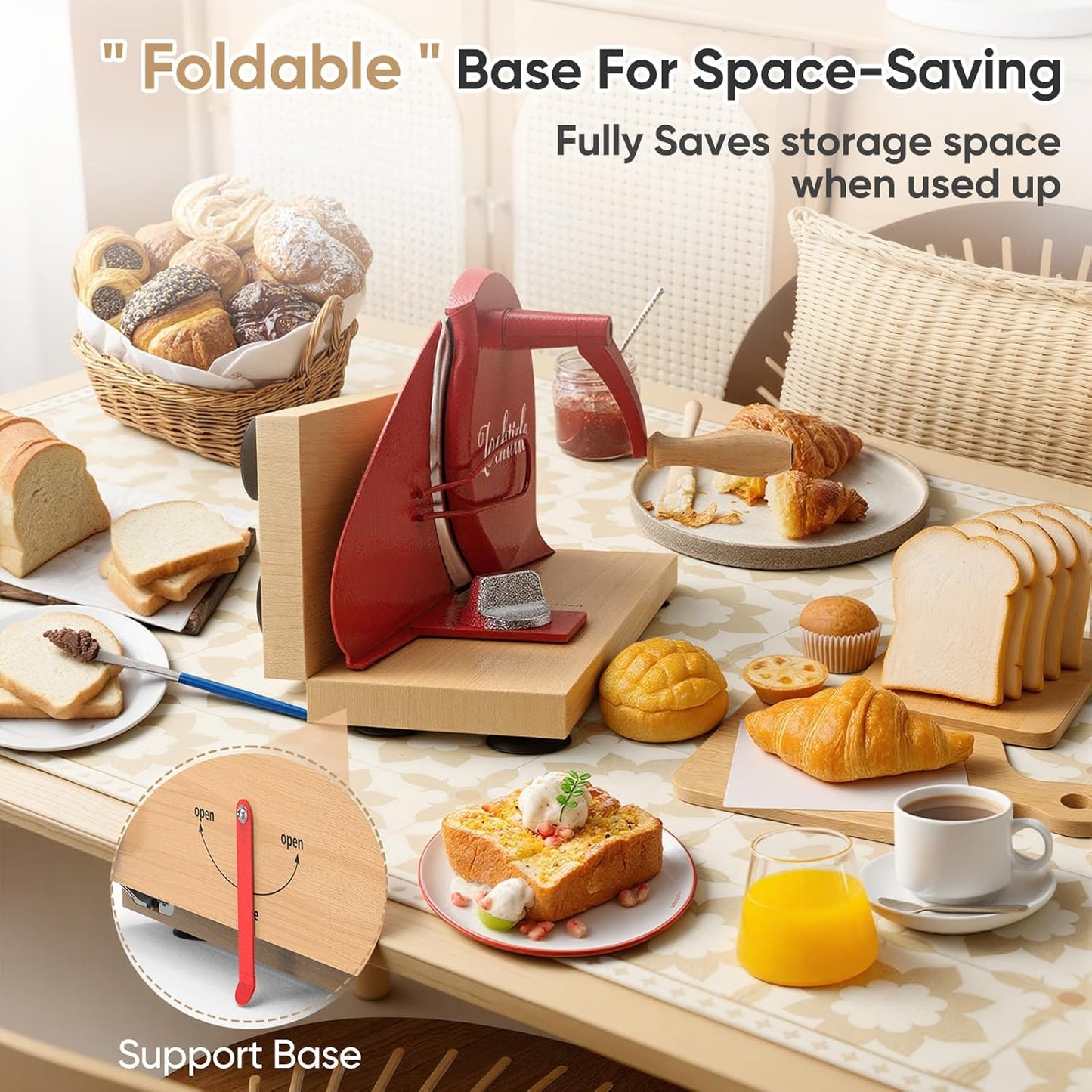 Upgrade Manual Bread Slicer for Homemade Sourdough - Adjustable Thickness & Evenly Slice, Bread Slicer with Scale Lines, Hand Crank, Suction Cups and Bread Guide for Sandwiches, Toast, Bagel, Baguette