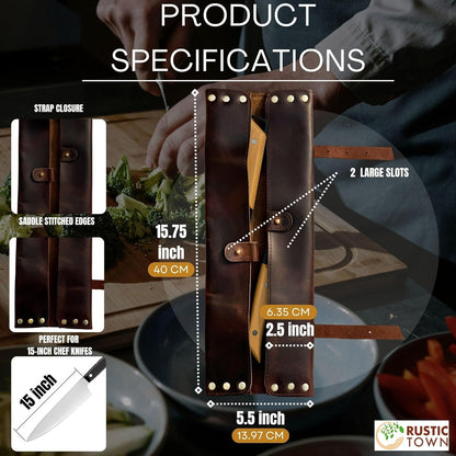 RUSTIC TOWN Leather Knife Roll - Chef's Knife Case Holder Cutlery Carrying Case Organizer Storage Bag - Travel Friendly Gift for Men & Women