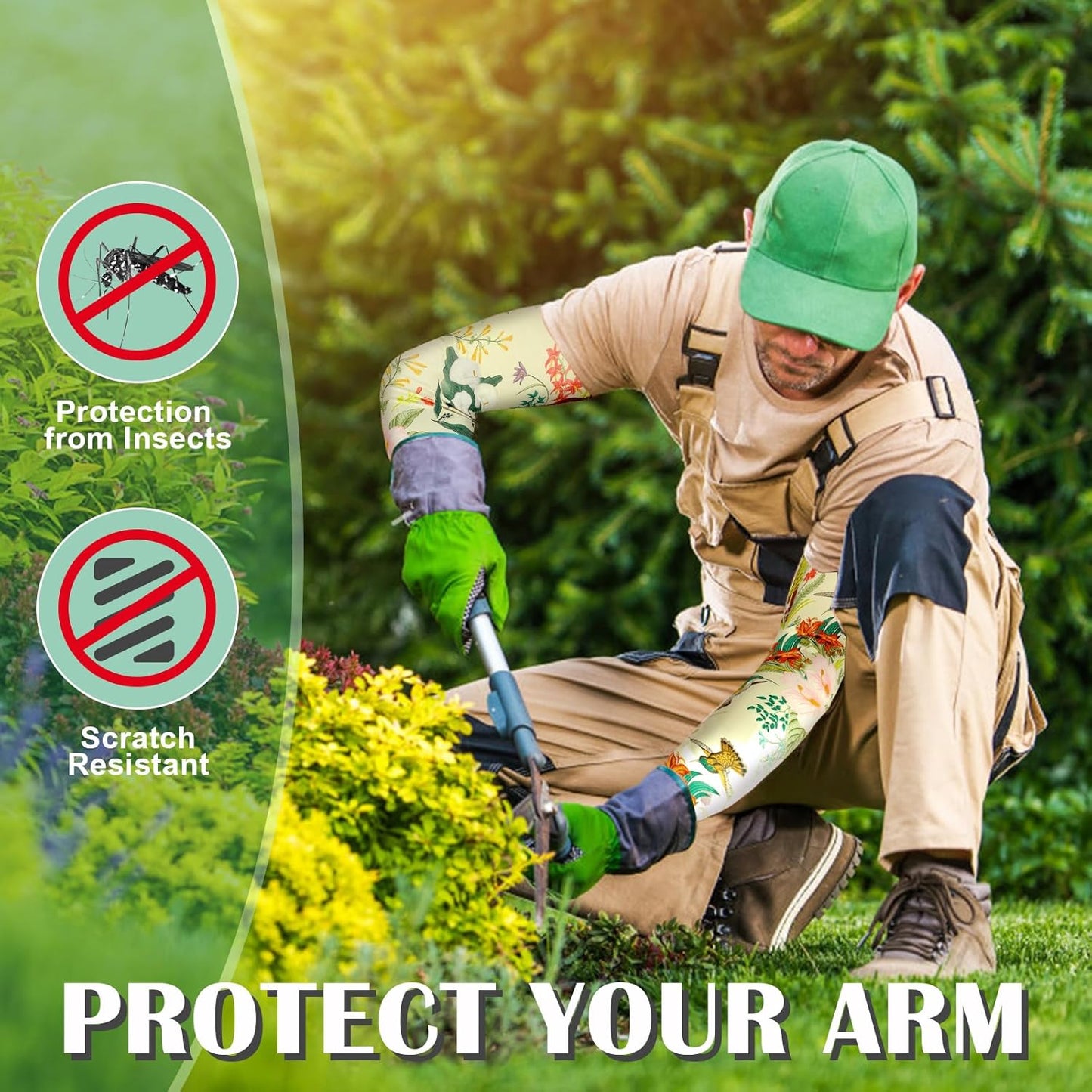 4 Pairs Gardening Sleeves Anti-Slip Arm Protection with Thumb Hole Sun Sleeve Cooling Arm Sleeves for Women Men Outdoor