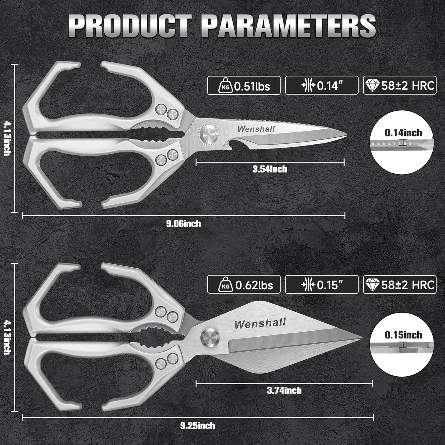 Wenshall 2-Pack Heavy Duty All-Purpose Kitchen Scissors, Japanese Stainless Steel, Kitchen Shears for Cutting Chicken, Poultry, Game, Meat - Chopping Vegetable, Dishwasher Safe,Christmas (Red)
