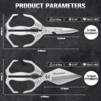 Wenshall 2-Pack Heavy Duty All-Purpose Kitchen Scissors, Japanese Stainless Steel, Kitchen Shears for Cutting Chicken, Poultry, Game, Meat - Chopping Vegetable, Dishwasher Safe,Christmas (Red)