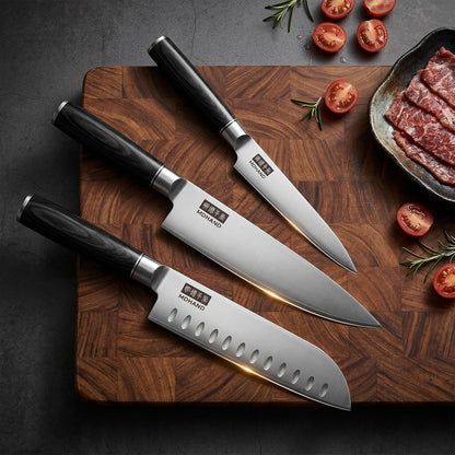 MDHAND Kitchen Knife Set, 7 Pieces Ultra Sharp Japanese Knife Set, High Carbon Stainless Steel Professional Chef Knives Set with Black Pakkawood Handle for Home Cooking, Dishwasher Safe