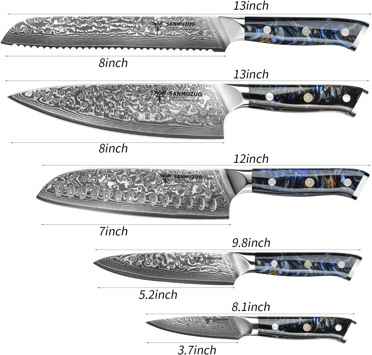 Steak Knives Set of 4, Ultra Sharp Non Serrated Kitchen Steak Knife 5 Inch - Damascus Steel & Resin Handle - Xuan Series (Sapphire Blue)