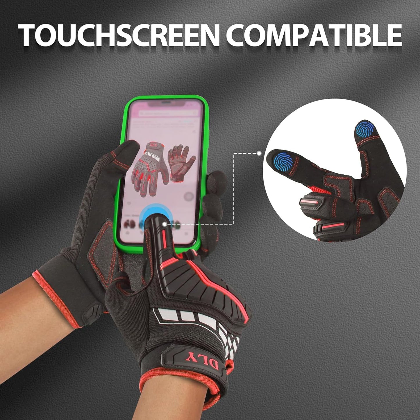 DLY Heavy Duty Work Gloves, Impact Protection Mechanic Gloves, Synthetic Leather Work Gloves, Touchscreen Capable