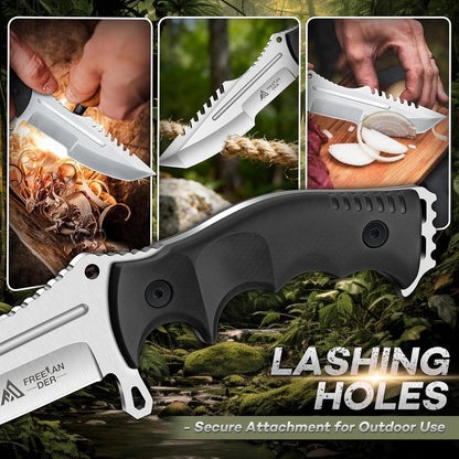 Freelander Fixed Blade Knife with Sheath, Full Tang D2 Steel Survival Knife, Camping Bushcraft Knives with Ergonomic Handle, Outdoor Knives for Men