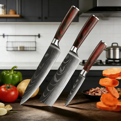 3 Pieces Knife Set, High Carbon Stainless Steel Professional Kitchen Knife Set, Ultra Sharp Chef Knives Sets with Ergonomic Wooden Handle
