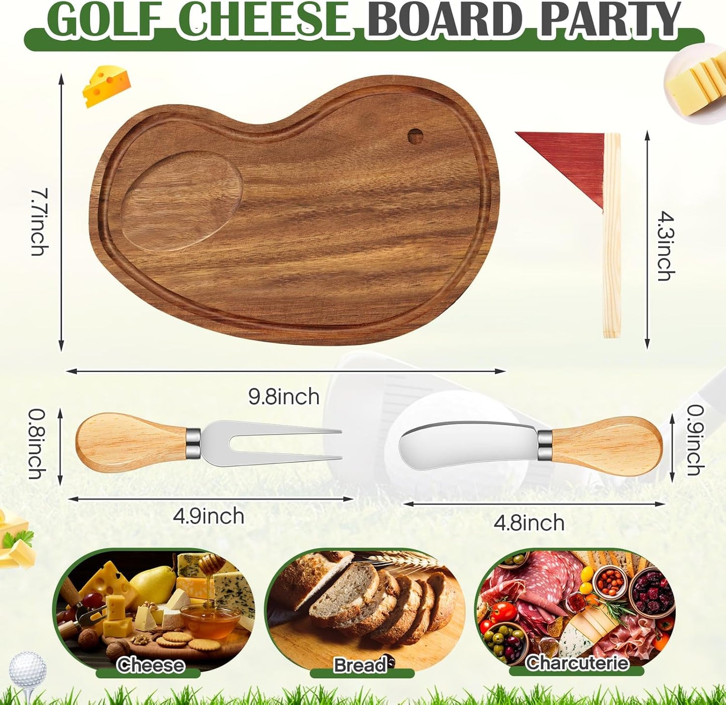 Ziliny Golf Cheese Board Gift Set Party Favor Prizes Charcuterie Wood Board with Knives and Box Father Day Gift for Dad Grandpa Party Tournament Game(Carbonized Bamboo Wood, Golf)