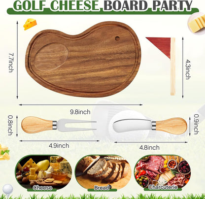 Ziliny Golf Cheese Board Gift Set Party Favor Prizes Charcuterie Wood Board with Knives and Box Father Day Gift for Dad Grandpa Party Tournament Game(Carbonized Bamboo Wood, Golf)