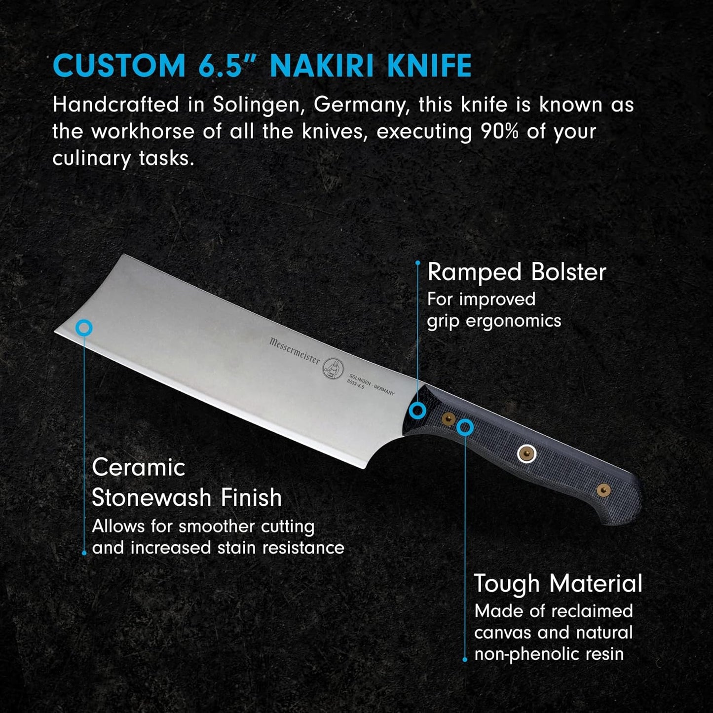 Messermeister Custom 6.5” Nakiri Knife, Black - X50 German Stainless Steel - Rust Resistant & Easy to Maintain - Made in Solingen, Germany