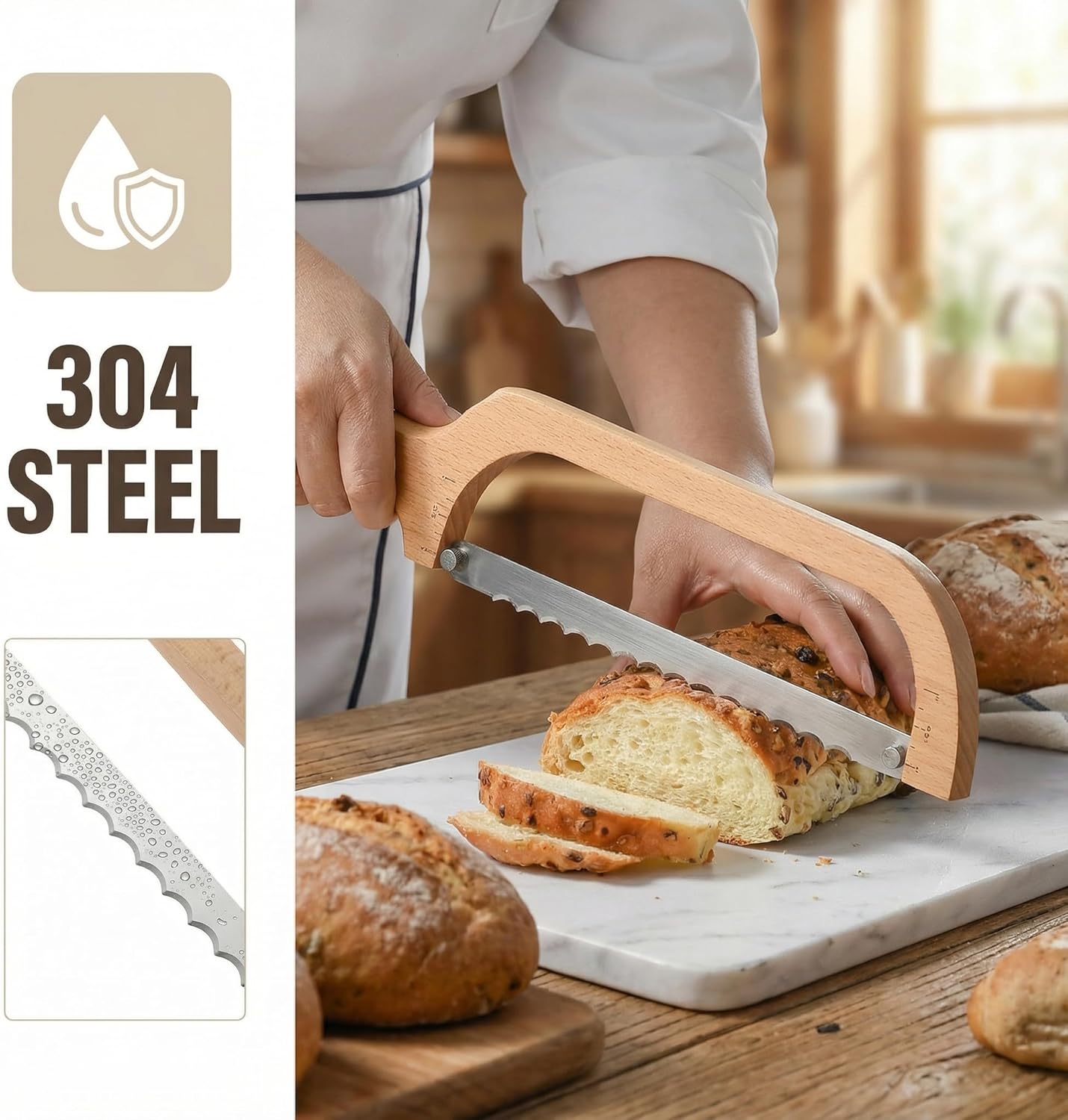360° Rotatable Blade Wooden Bread Knife, Left-Hand Friendly, Bread Slicer, Bread Bow Saw