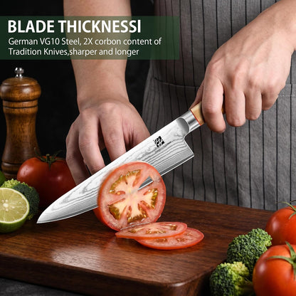 9 Inch Damascus Carving Knife - Brisket Knife 67 Layer VG-10 Steel Core with Olive Wood Handle, 62 HRC Precision Sharp Professional Kitchen Knife for Meat Slicing and BBQ, Gift Box Included