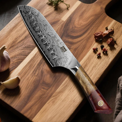 SHAN ZU Damascus Chef Knife, SG2 Powder Steel Japanese Kitchen Knife, 7 inch Hand Forged 91 Layers Damascus Steel Ultra Sharp Knife with Ergonomic Maple Handle