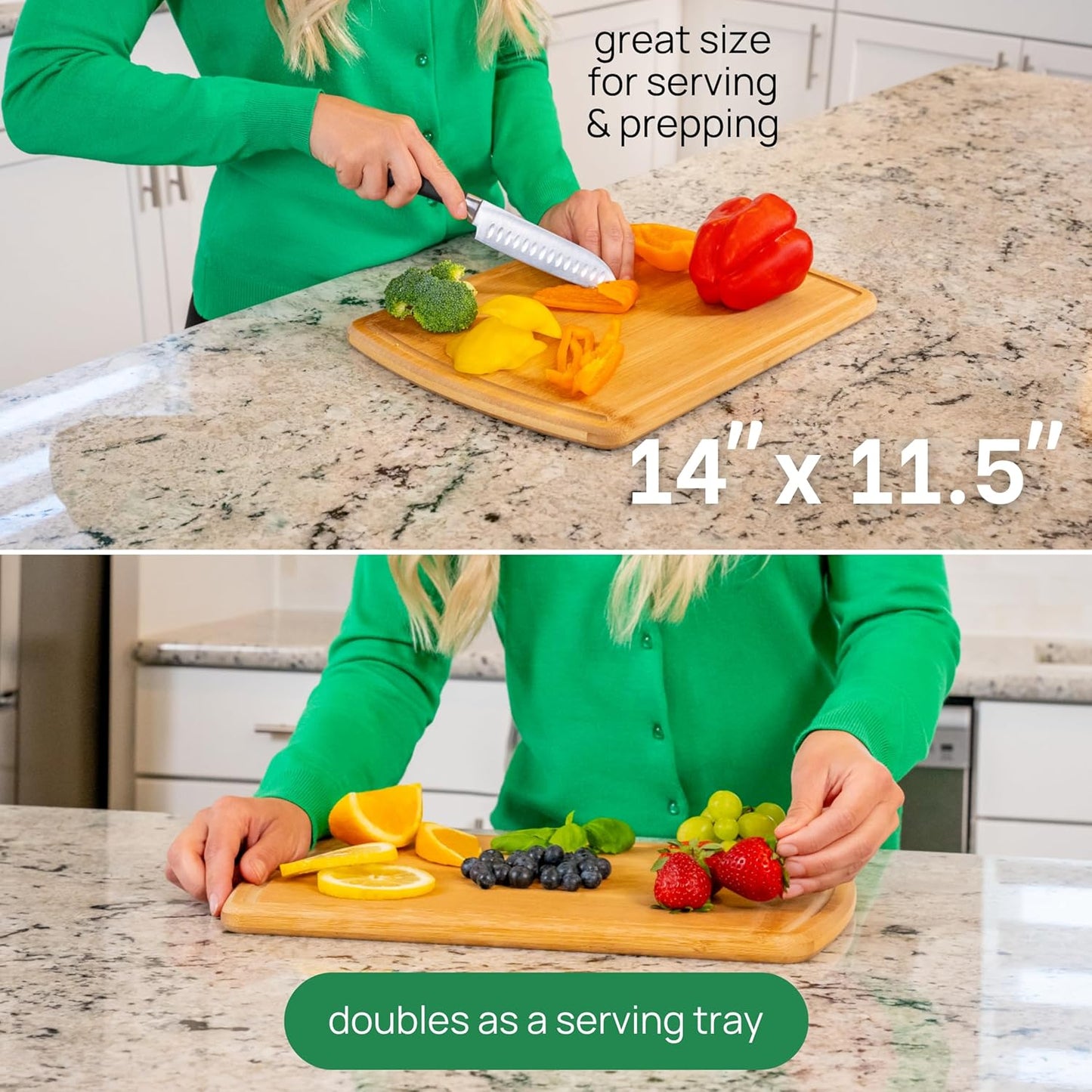 Greener Chef Luxury Bamboo Cutting Board Set of 3 with Glue-Free Surface Technology - Extra Spacious Wood Cutting Boards for Kitchen and XL Chopping Board Set - Replacements for Life