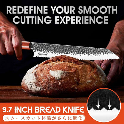Huusk Japanese Brisket Carving Knife - 11" Slicing Knife for Meat Cutting Made by High Carbon Steel, Hand Forged Ultra Sharp Brisket Slicer with Wood Handle for BBQ Grilling Roast, Christmas Gifts