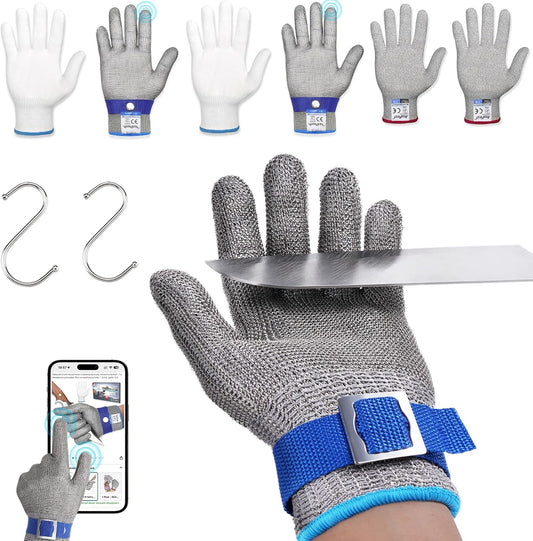 Cut Resistant Gloves Food Grade & Stainless Steel Mesh for Oyster Shucking Butcher Work Kitchen Meat and Fish Slicing Lightweight Breathable Anti-Cut Gloves(Size: 8/Medium)