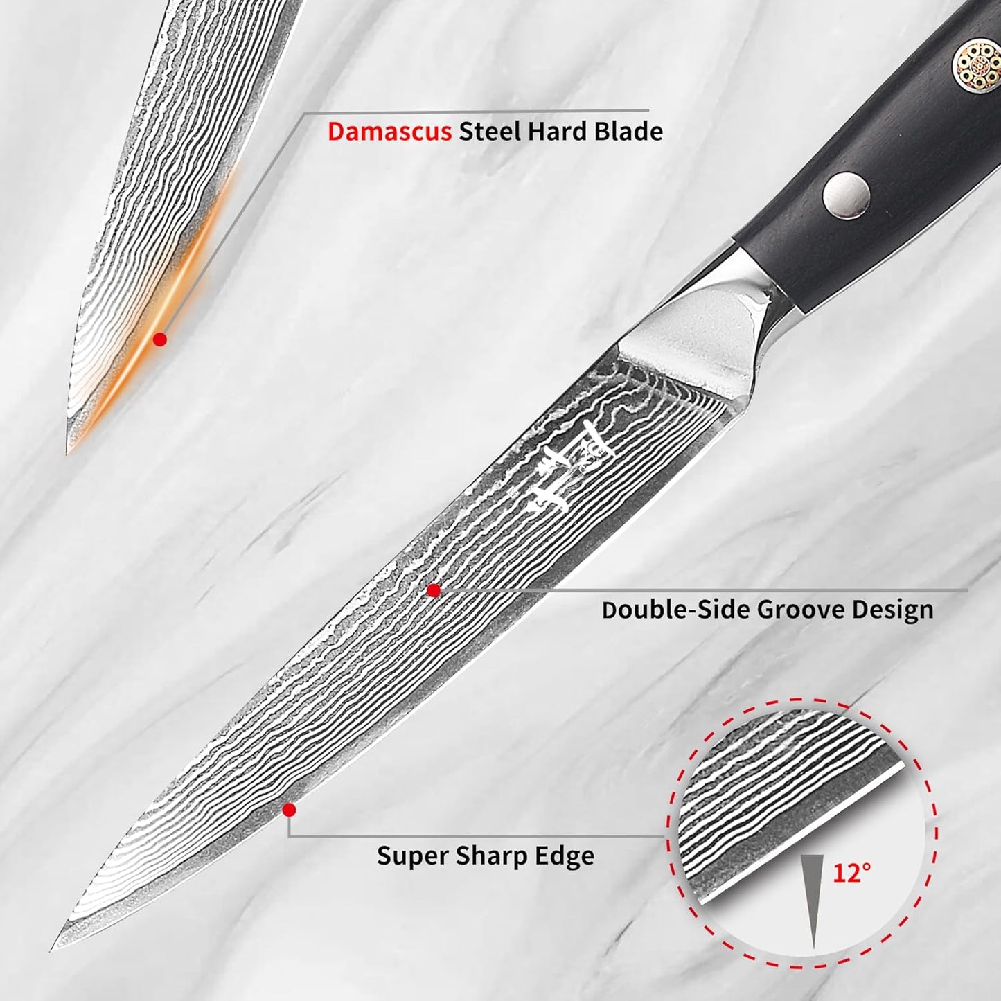 Damascus Kitchen Utility Knife, 5.5" Paring Knife VG10 Damascus Stainless Steel, 67-Layer Forged Blade, Perfect for Peeling, Slicing & Trimming