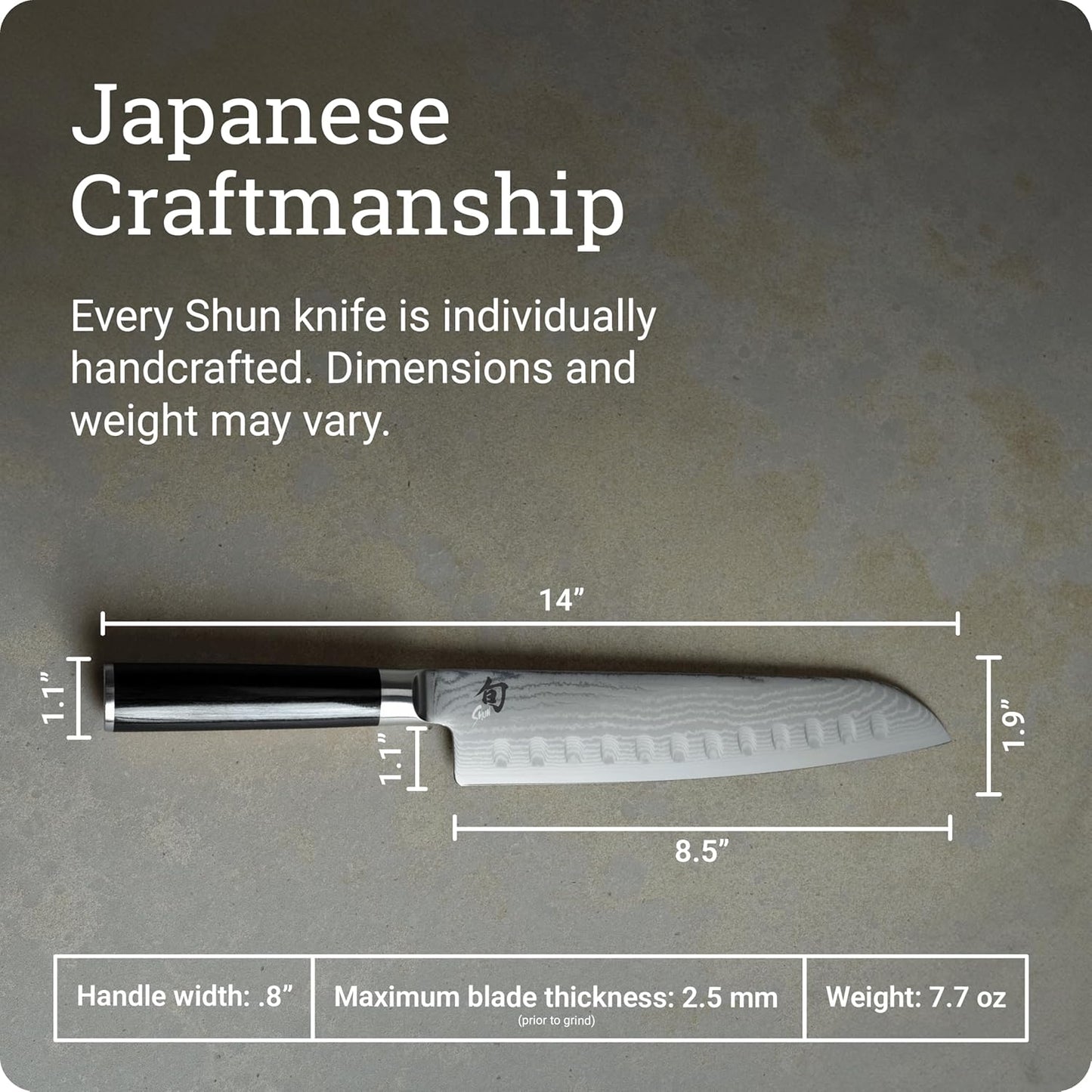 Shun Classic 8.5" Hollow Ground Santoku Knife, Handcrafted Japanese Cutting Knife, VG-MAX Core with Damascus Stainless Steel Cladding, Pakkawood Handle