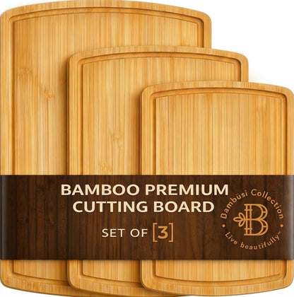 Bamboo Cutting Board Set of 4, Large Cutting Boards for Kitchen, Wood Cutting Board with Juice Groove Side Handles, Wooden Cutting Board for Kitchen, Meat Chopping Board Meal Prep, Serving Charcuterie